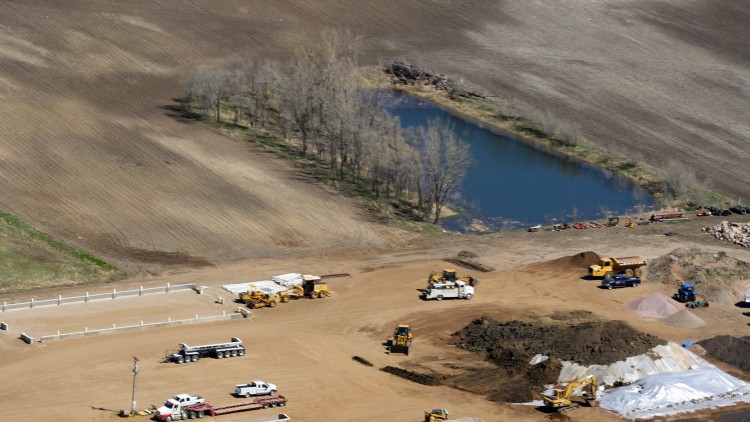 Aerial photo of tarsands-contaminated soil dumping site near TransCanada Keystone pipeline spill near Freeman, S.D. (Photo: Dakota Aerials)